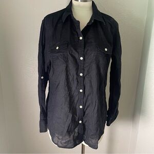 Old Navy Black Linen Cotton Button Down Shirt Women’s L Long Sleeve Casual